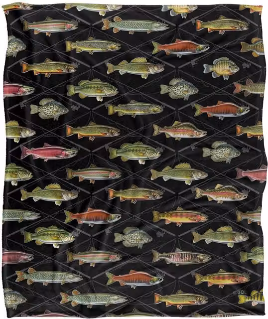 JQ Licensing Fish and Crossed Fishing Rods Pattern Super Soft Fleece Throw Blanket, White, W/D/H: 152 x 127 cm – 6