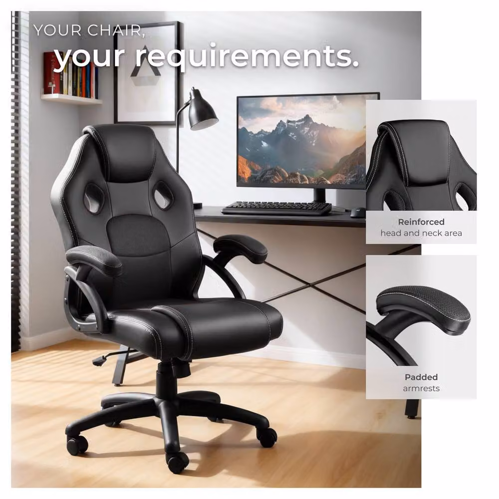 tectake Mike Gaming Chair in Black with Synthetic Leather and Fabric Finish – 6