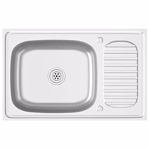 vidaXL Kitchen Sink with Drainer Set in Silver Stainless Steel, W: 80 cm, D: 50 cm, H: 15.5 cm – 1