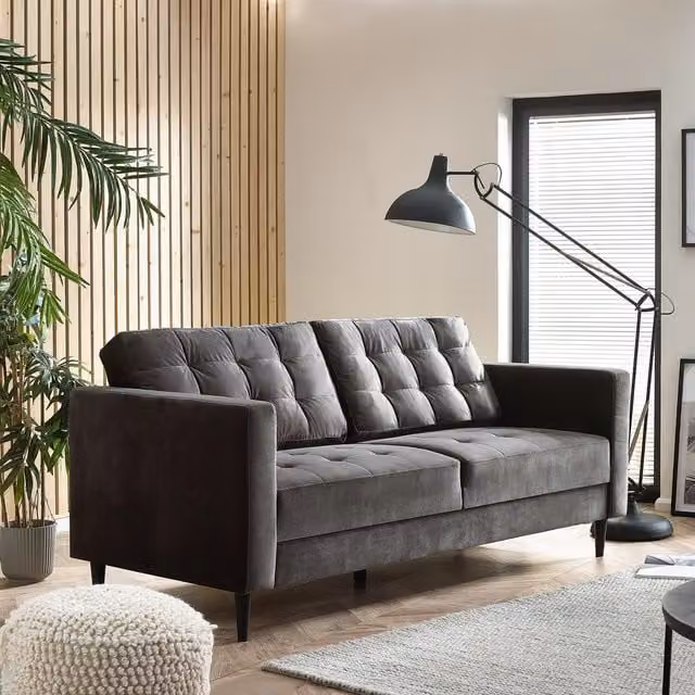 FurnitureboxUK Jade 3-Seater Modern Velvet Upholstered Sofa with Solid Wood Frame in Dark Grey