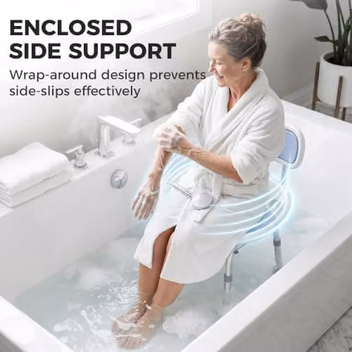 HOMCOM Aluminium Alloy Shower Chair with Back and Enclosed Side Support in White – 3