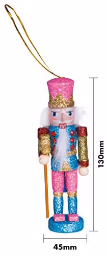St Helens Home & Garden Nutcracker Christmas Tree Hanging Decoration, Pink Hat, Height: 13 cm – 2