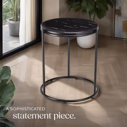 tectake Ellsa Round Side Table in Black with Height-Adjustable Feet, W/D/H: 50.5 x 43.0 x 43.0 cm – 2