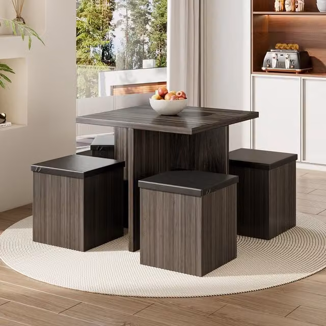 Livingandhome 5-Piece Modern Square Dining Table Set with Chairs in Grey