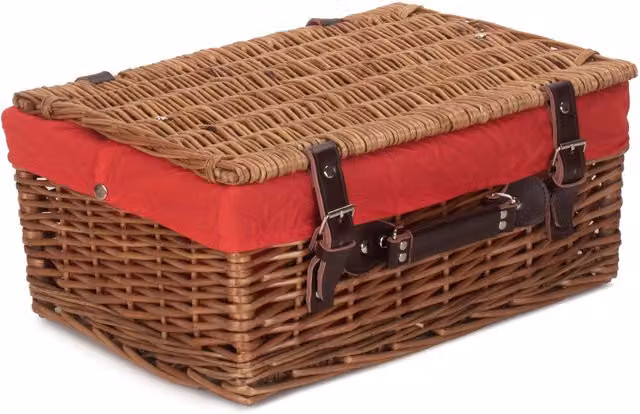 Red Hamper Double Steamed Wicker Picnic Basket with Red Cotton Lining