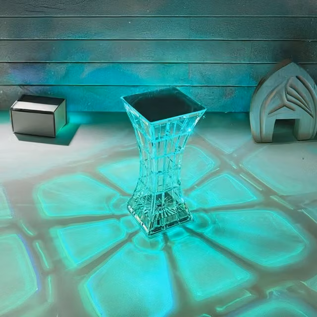 Komore Dimmable Crystal Night Light Table Lamp with Remote Control and RGB Lighting, Transparent