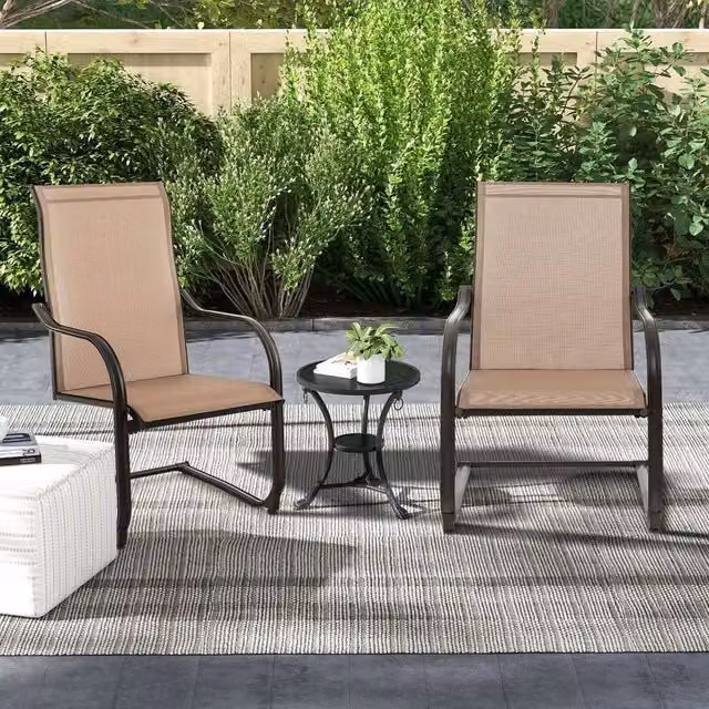 VOGREX 2 Pack High C-Spring Motion Outdoor Patio Dining Chairs in Beige Metal