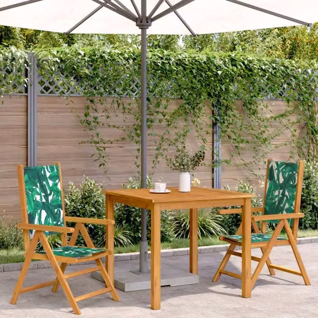 Berkfield Home Beautiful Set of 2 Green Acacia Wood Garden Chairs with Floral Leaf Pattern and Armrests