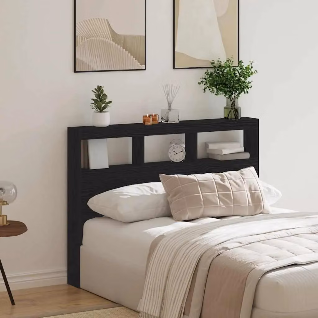 Berkfield Home LED Headboard Cabinet in Black Oak, W/D/H: 140 x 17 x 102 cm – 3