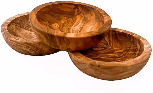 Selbrae House Set of 3 Natural Olive Wood Dipping Bowls in Brown and Sand