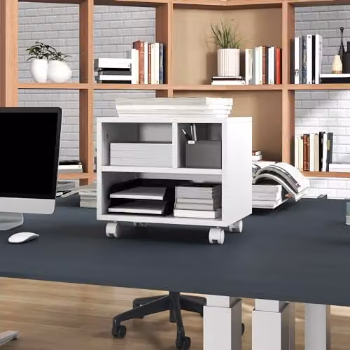 HOMCOM 2-Tier White Printer Stand with Storage and Castors, W/D/H: 40 x 30 x 36 cm – 6