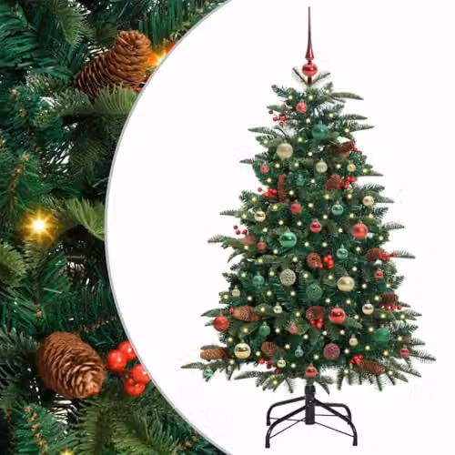 vidaXL Artificial Christmas Tree with 150 LEDs and Stand, Green, Height: 150 cm