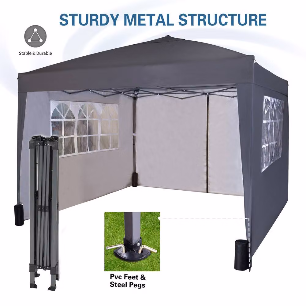 MCC Direct Grey Pop Up Gazebo with Removable Sides and Storage Bag, W: 300 cm, D: 300 cm, H: 255 cm – 2