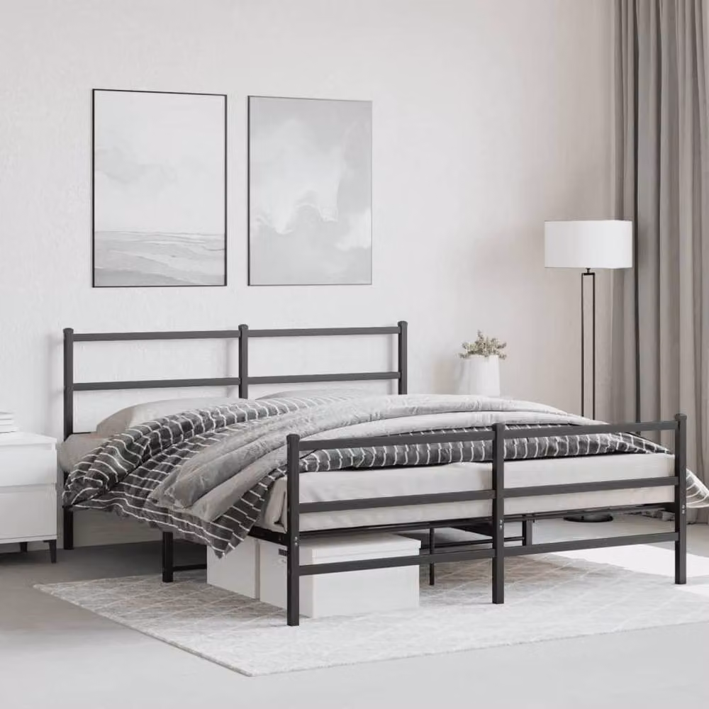 Berkfield Home Metal Bed Frame with Footboard, Black, W/D/H: 150 x 200 x 90 cm – 2