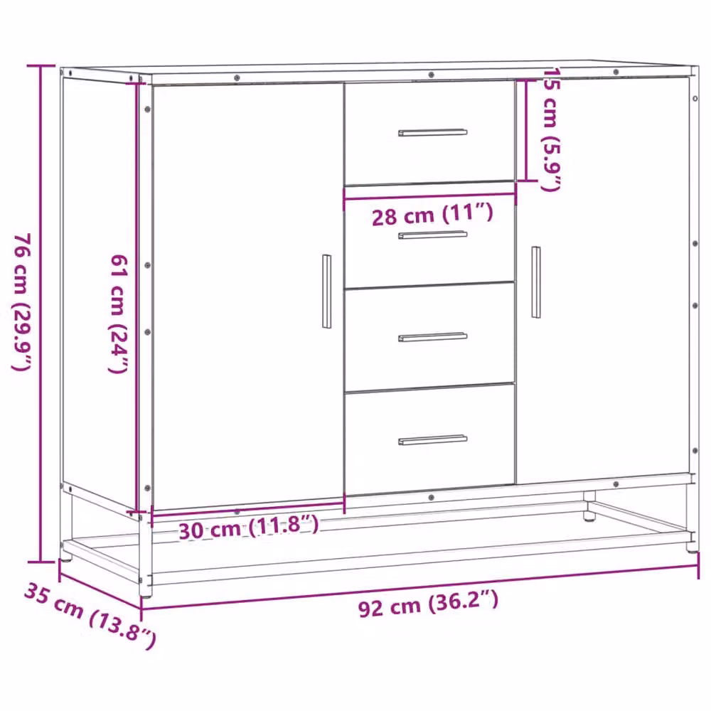 Berkfield Home Grey Sonoma Sideboard in Engineered Wood, W/D/H: 92 x 35 x 76 cm – 5