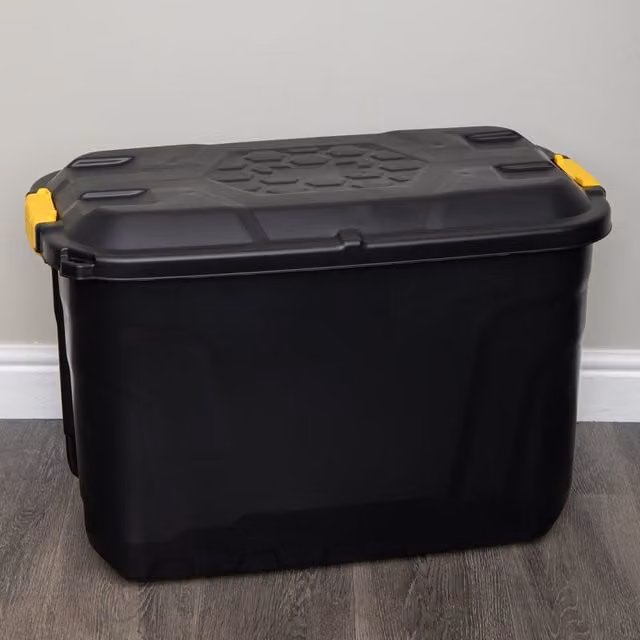 Samuel Alexander 110L Heavy Duty Lockable Stackable Storage Chest Trunk on Wheels with Clips in Black