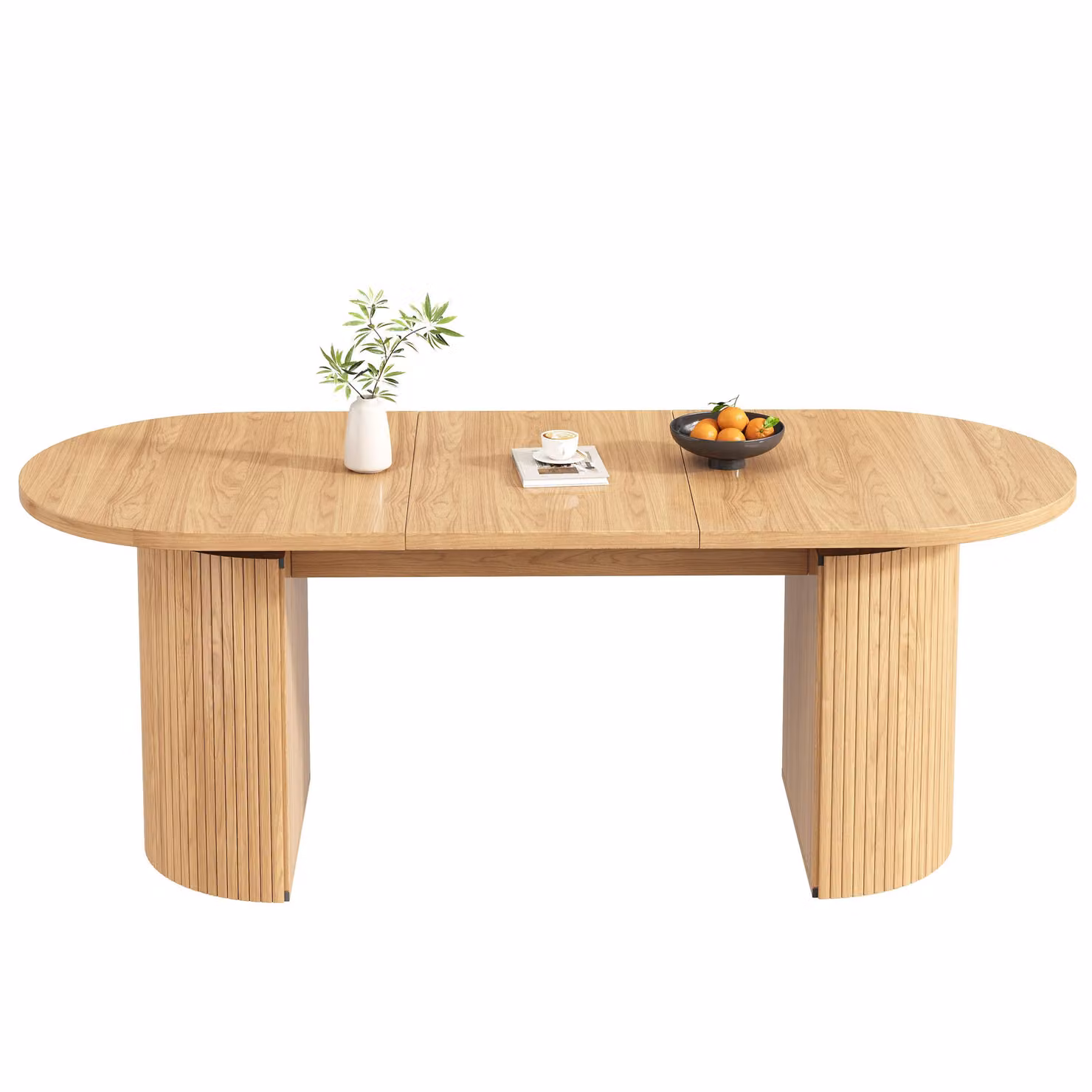 Aosom UK Extendable Rectangular Dining Table with Storage Compartment and Vertically Grooved Legs, Brown, W: 80 cm, D: 160 cm, H: 76 cm – 2