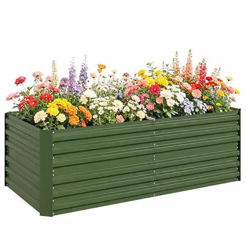 Outsunny Galvanised Steel Raised Bed for Vegetable and Ornamental Gardens, Green, W/D/H: 180 x 90 x 59 cm