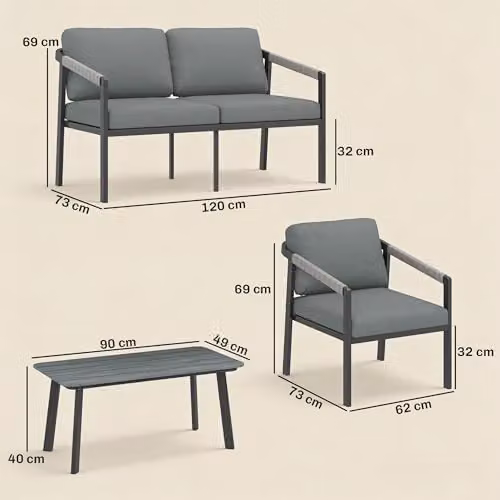 Outsunny 4 Seater Powder Coated Aluminium Garden Furniture Set in Black with Upholstered Cushions – 5