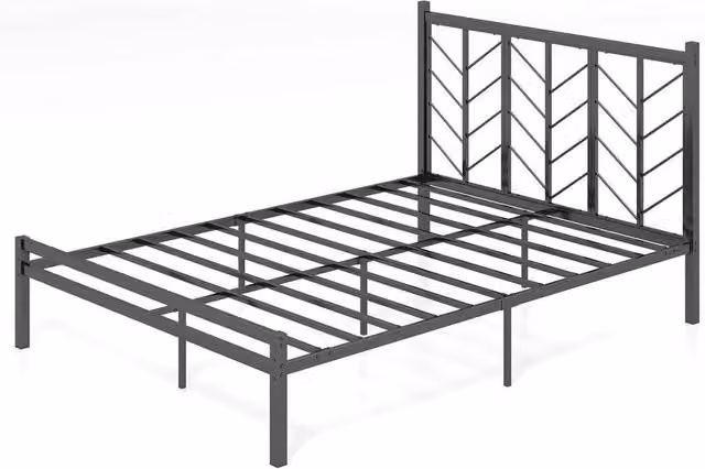 Havendro King Size Metal Platform Bed Frame with Branch Shaped Headboard in Black, W: 180 cm, L: 200 cm