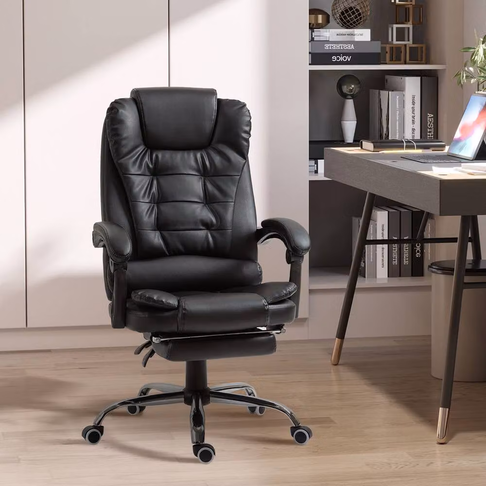Rolipo Black PU Leather Reclining Executive Office Chair with Footrest and Headrest – 4