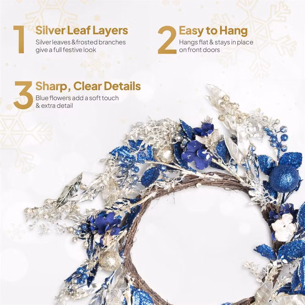 Shatchi Gold and Blue Baubles Christmas Wreath, Diameter: 58 cm – 4