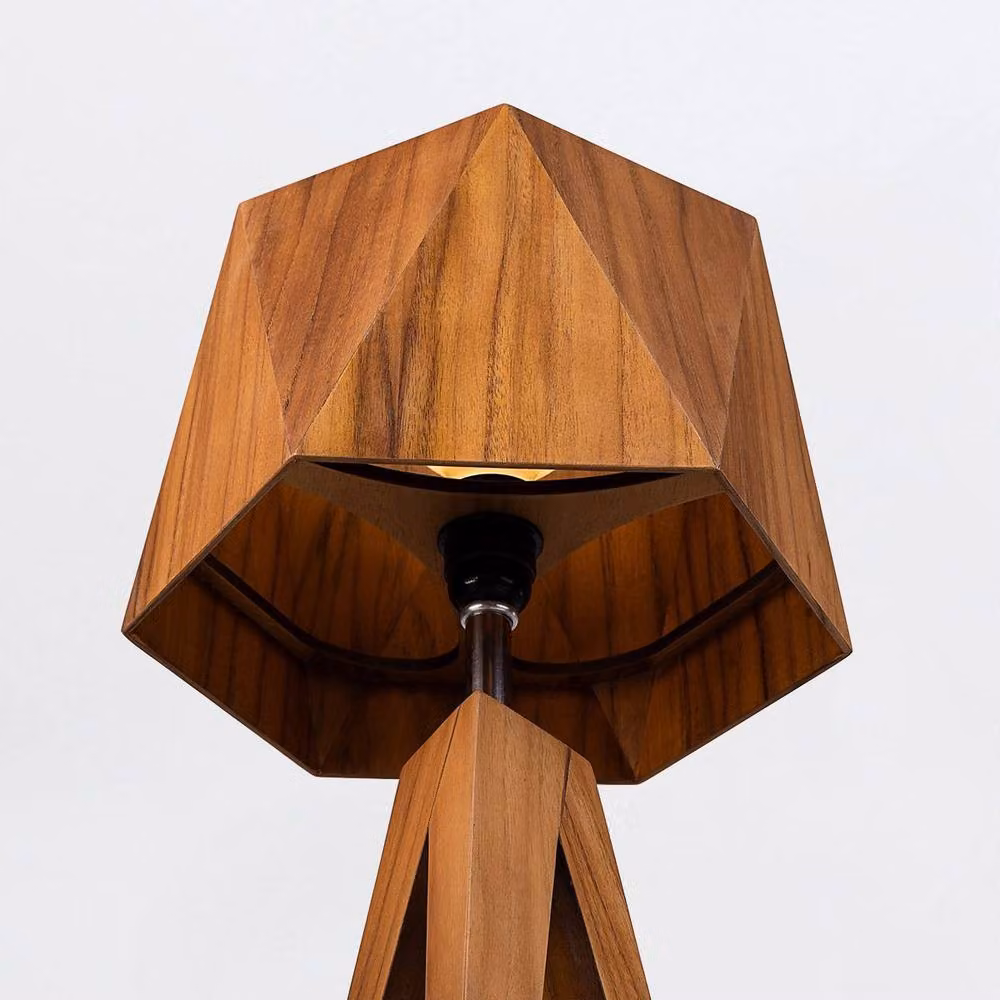 Netlighting Modern Angular Table Lamp with Round Tapered Shade in Brown Wood – 3