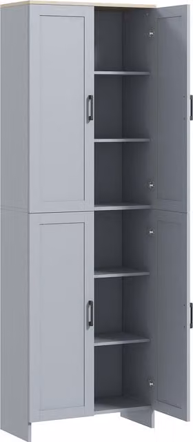 HOMCOM Grey Freestanding Kitchen Cupboard with 4 Hinged Doors and Adjustable Internal Shelves