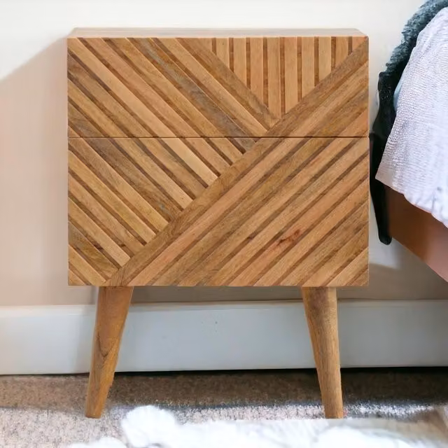Aosom UK Solid Wood 2-Drawer Bedside Table with Zig-Zag Geometric Front in Brown, W/D/H: 45 x 35 x 58 cm – 1