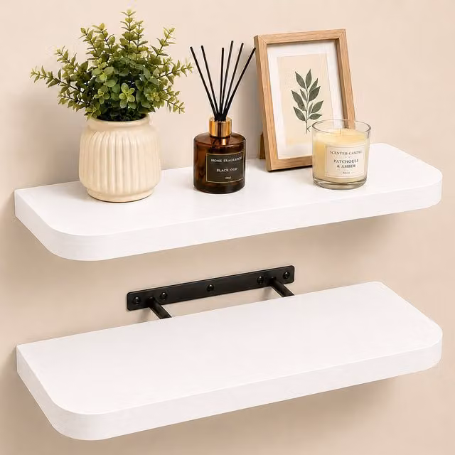 Innoteck Set of 2 Modern White Floating Wall Shelves, Width: 60 cm