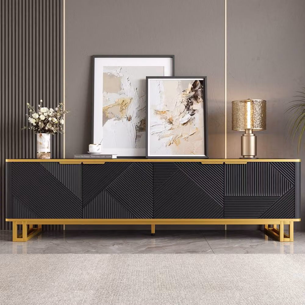 ModernLuxe Black Geometric TV Cabinet with 4 Doors, W/D/H: 120 x 37.5 x 48 cm – 2