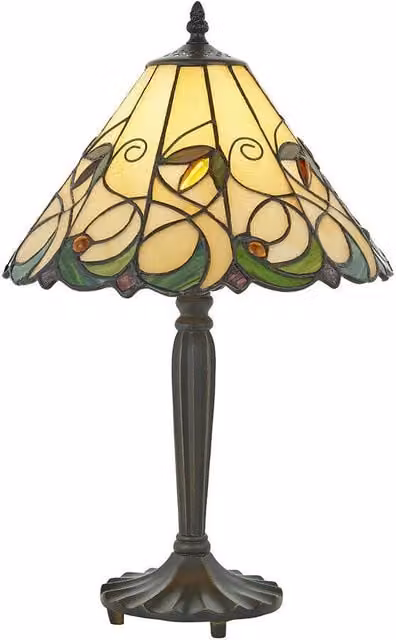 Loops Small Tiffany Glass LED Table Lamp with Art Nouveau Floral Design in Dark Bronze and Multicolour Glass