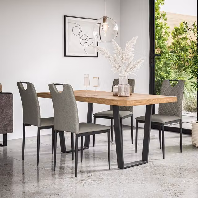 More4Homes Aria Dining Set with Oak Effect Rectangular Table and 4 Monza Linen Chairs in Grey and Black