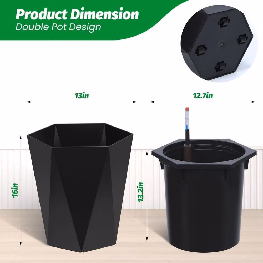 VOGREX Set of 2 Self-Watering Tall Resin Planters in Black – 2