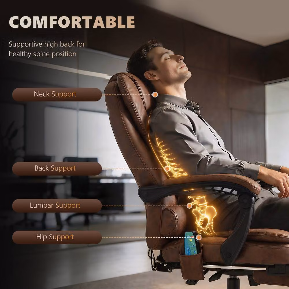 ERGOVEXA Six-Point Massage Executive Office Chair with Heat, Brown – 6