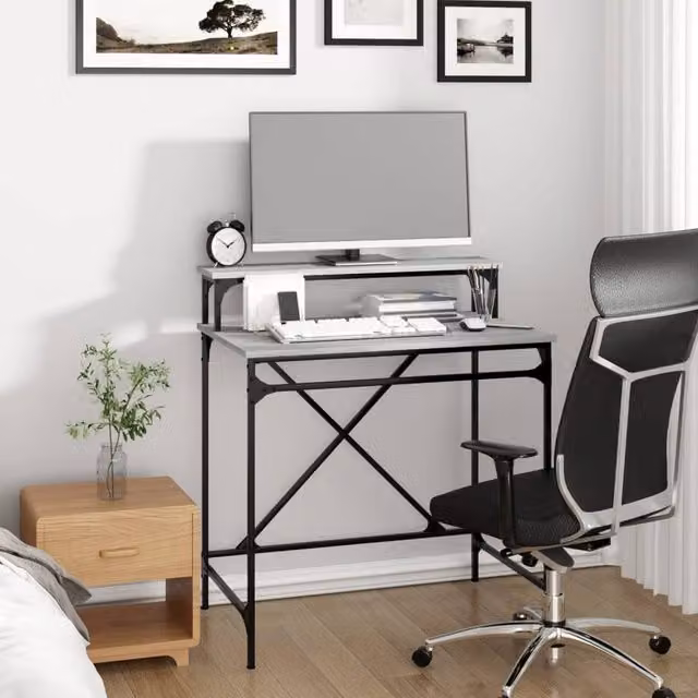 Berkfield Home Charming Writing Desk in Grey Sonoma, W/D/H: 80 x 50 x 90 cm