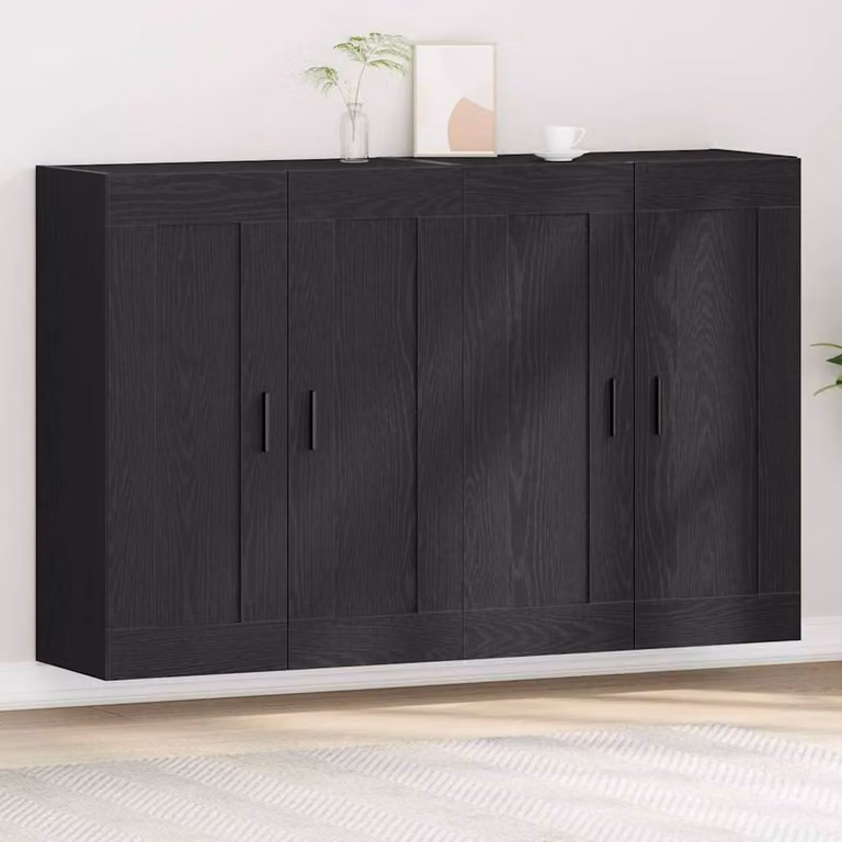 Berkfield Home Set of 2 Wall Mounted Minimalist Cabinets in Black Oak Matt Engineered Wood