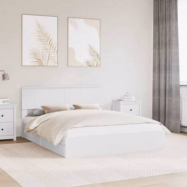 Berkfield Home White Storage Bed with Headboard and Drawers, W/D/H: 160 x 200 cm, Engineered Wood