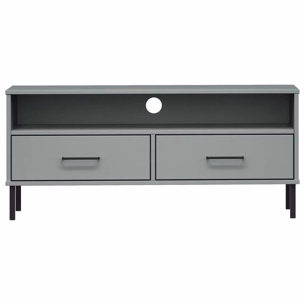 Berkfield Home Oslo TV Cabinet in Grey Solid Pine Wood with Metal Legs – 4