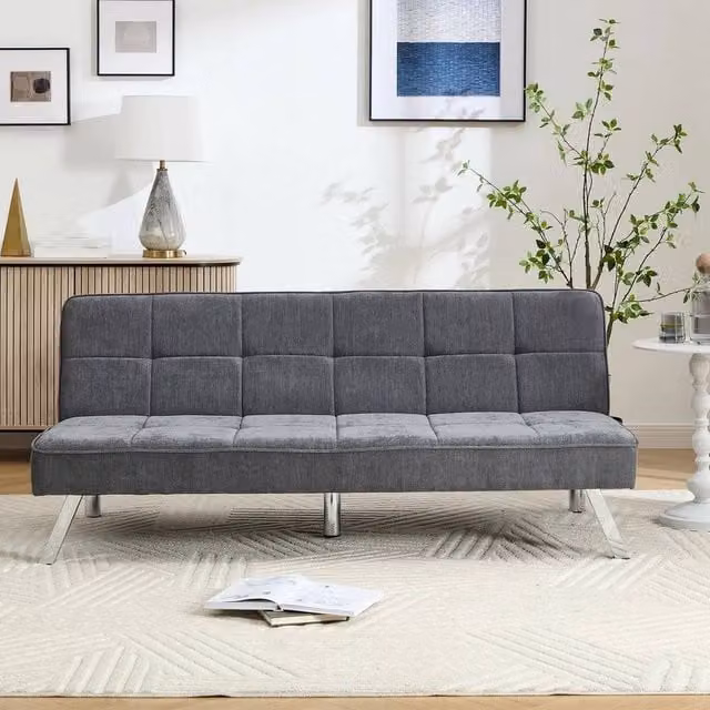 KORVIXA 3 Seater Grey Fabric Click Clack Sofa Bed with Sleeping Function, W: 100 cm, D: 70 cm, H: 100 cm – 1