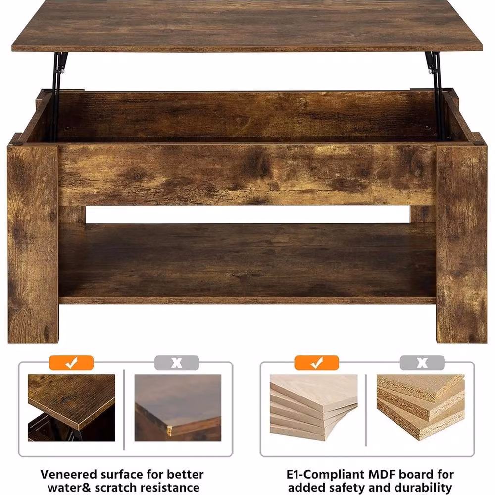 Nordara Rectangular Lift Up Coffee Table in Dark Brown Wood Finish – 3