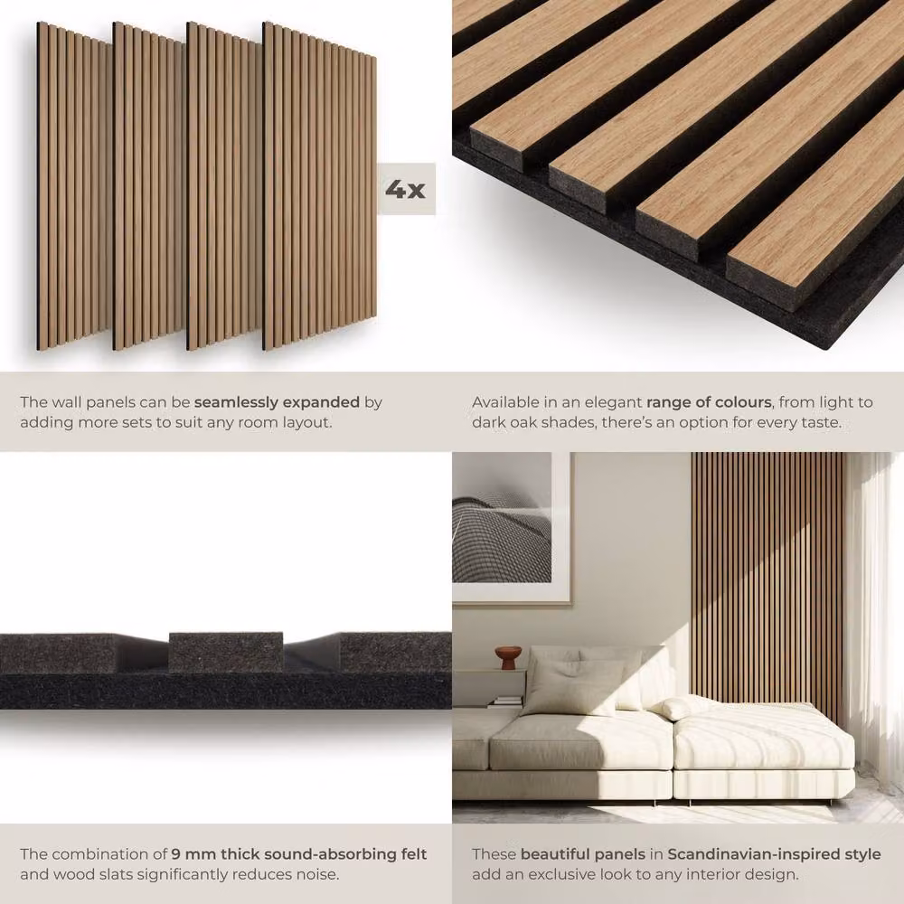 tectake Acoustic Wood Wall Panels in Light Oak Brown – 4