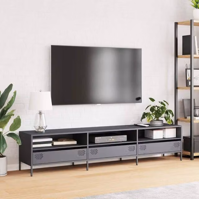 Berkfield Home TV Cabinet in Anthracite Grey, Cold-rolled Steel, W: 202 cm, D: 39 cm, H: 43.5 cm