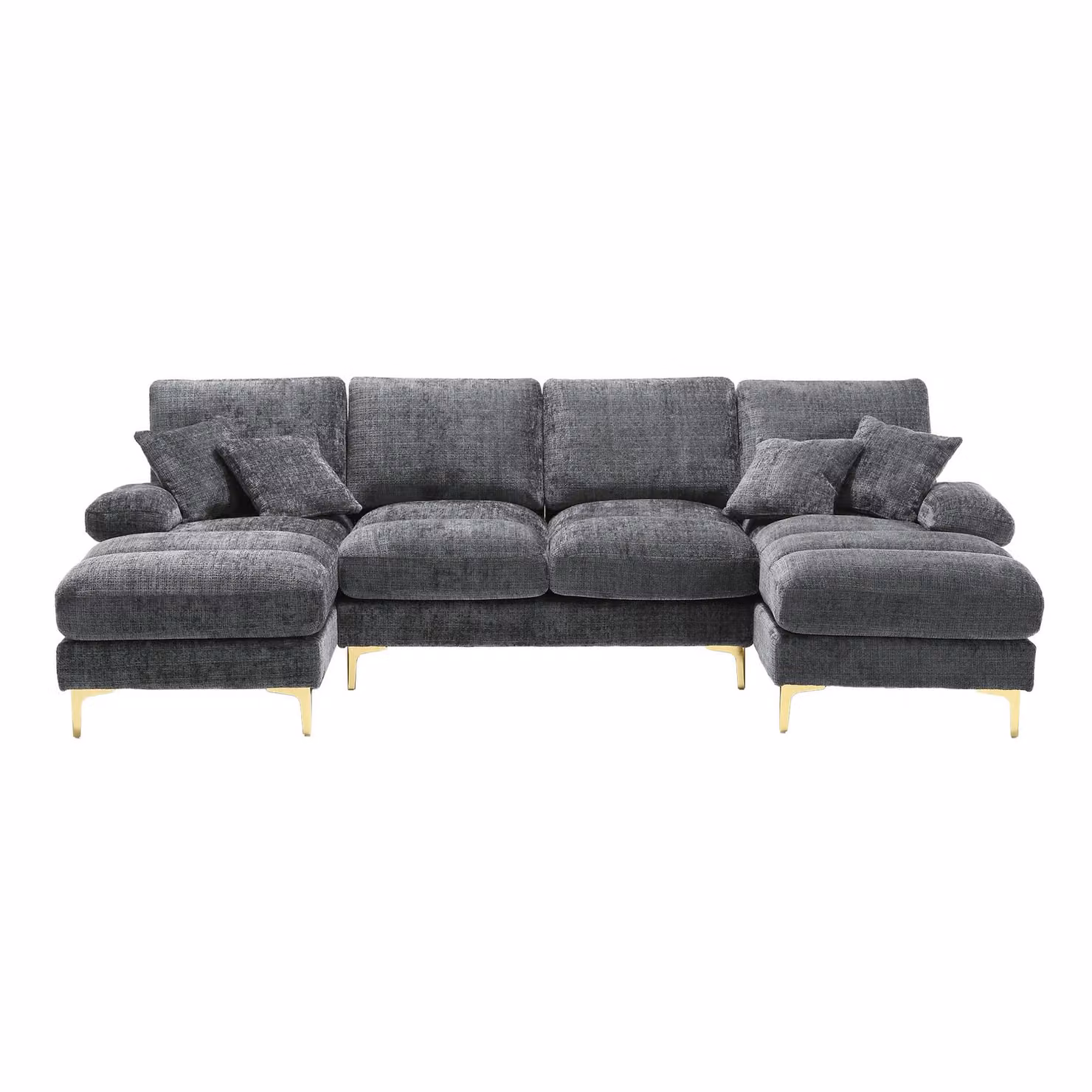 Aosom UK U-Shaped Modular Chenille Fabric Sectional Sofa with Double Chaise and Scatter Cushions, Grey, W/D/H: 272 x 136 x 88 cm – 2
