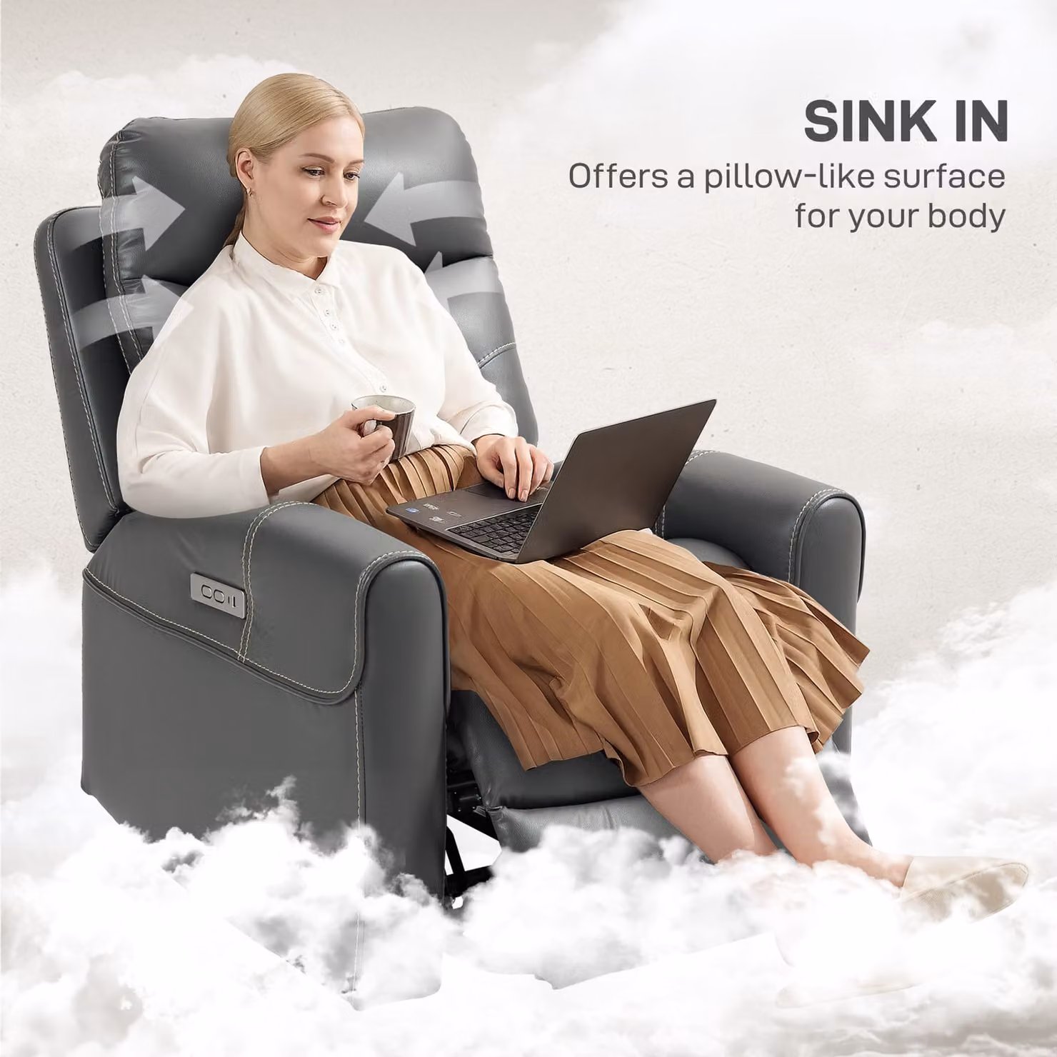 HOMCOM Power Lift Recliner Chair for Seniors in Charcoal Grey with USB Ports and Remote Control – 5