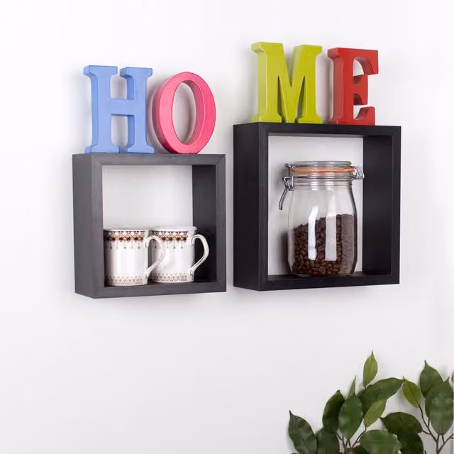 Hudson Set of 2 Wall Mounted Cubes in Matt Black