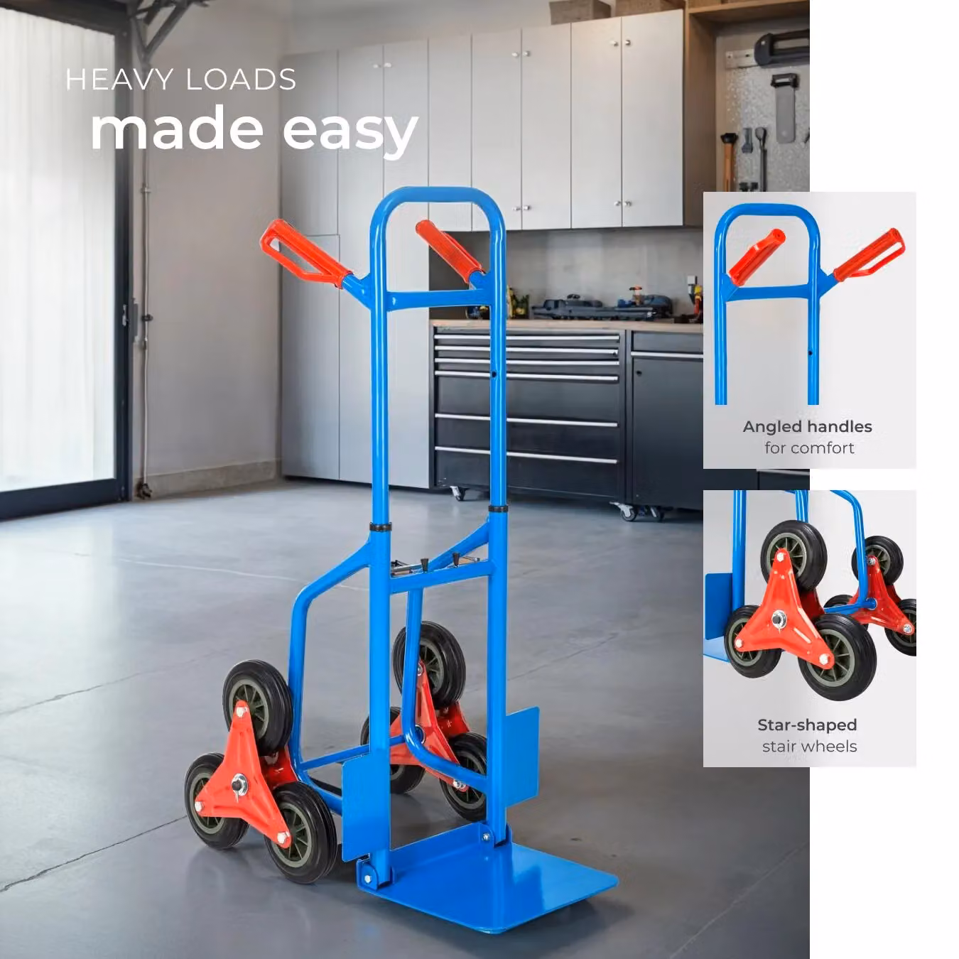tectake Blue Steel Stair Climber Sack Barrow with 200 kg Loading Capacity – 4