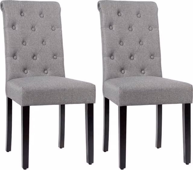 Costway Set of 2 Grey Fabric Upholstered Dining Room Chairs with Rubberwood Frame