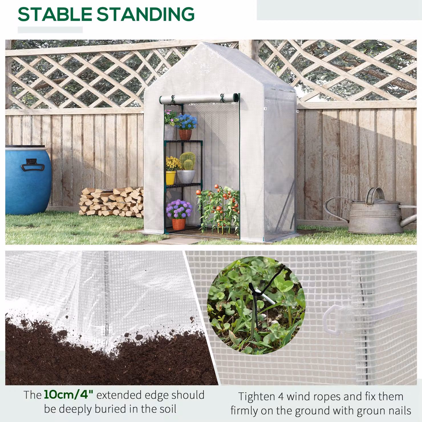 Outsunny Portable Green House for Outdoor Gardening with 2 Tier Shelving and Roll-Up Zippered Door, Green, W/D/H: 143 x 73 x 195 cm – 3