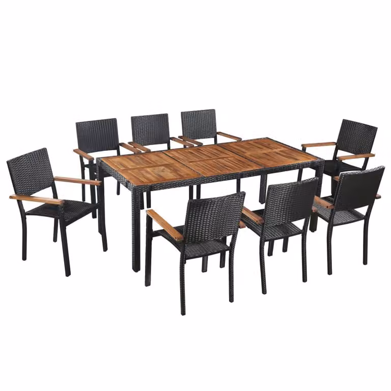 Berkfield Home 9 Piece Black Poly Rattan and Oiled Acacia Wood Outdoor Dining Set